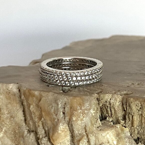 Milor Italian Sterling Silver 925 Cubic Zirconia Triple Infinity Band Ring Set - Picture 4 of 16